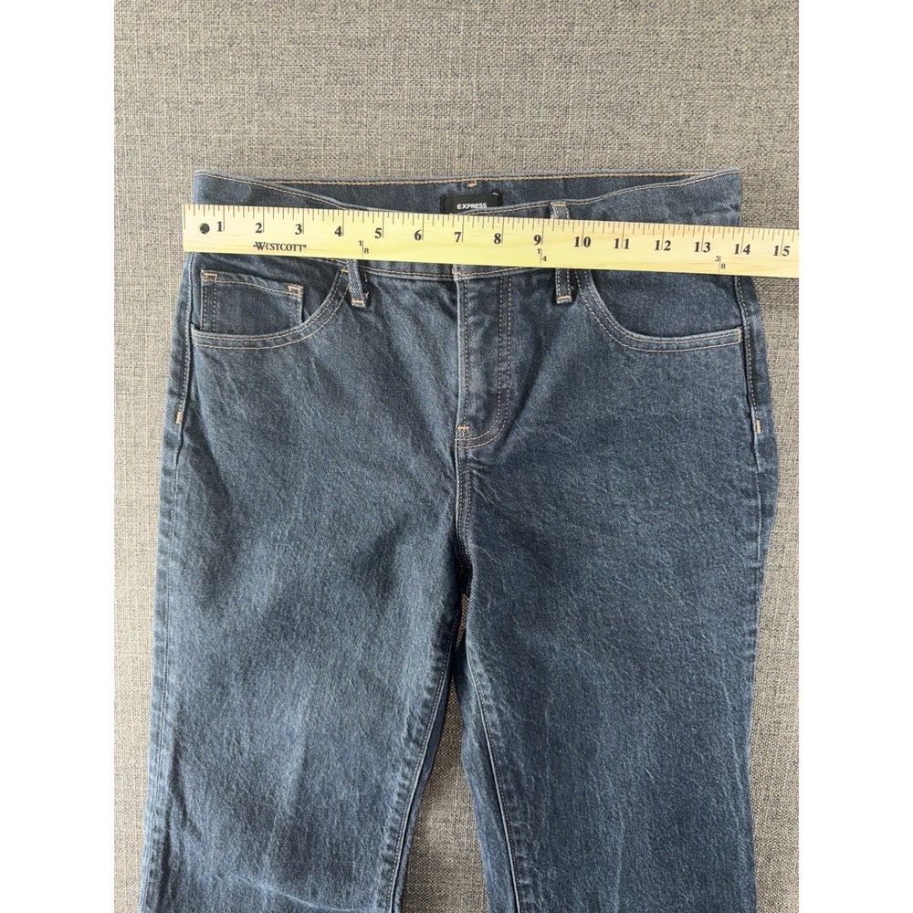 Express 70s Flare Mid Rise Jeans Women's Size 2 Short Dark Wash Wide Leg - Picture 6 of 10